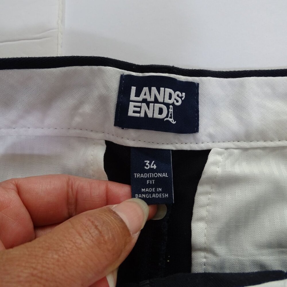 Lands End Mens Traditional Fit Pleated Black Dressy Chino Shorts Size 34 Casual - Picture 6 of 13